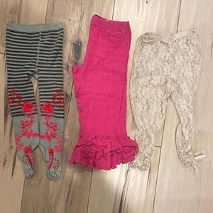 Two Naartjie Floral and Lace Kids 3/5 with a bonus Leggings in light green.